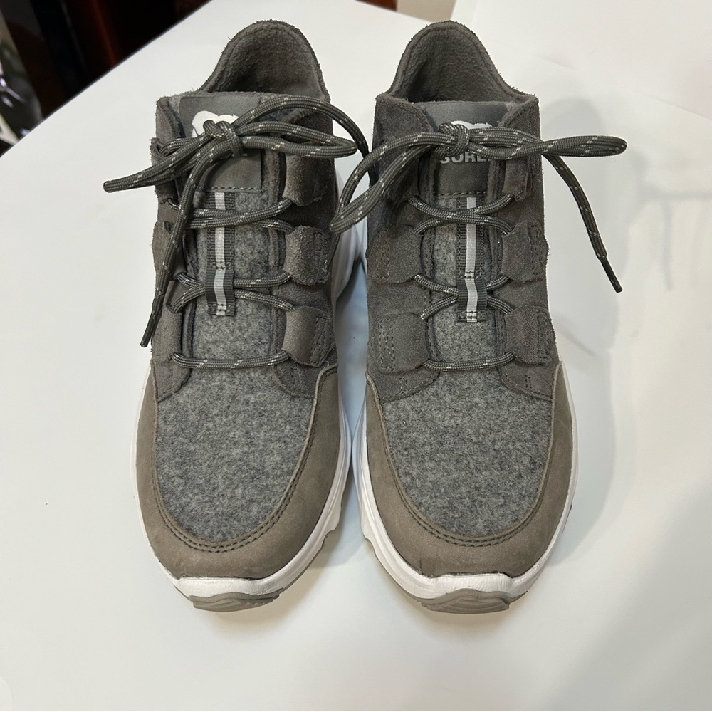 Sorel Kinetic Breakthru Caribou Suede Boot in Quarry and Sea Salt